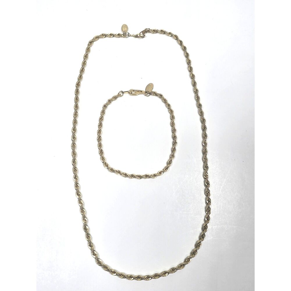 Vintage Gold Plated Rope Chain Necklace & Bracelet Set American Showcase Korea
